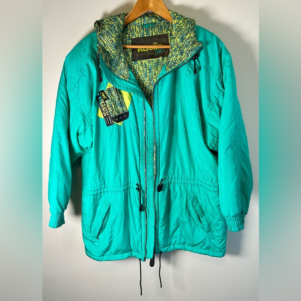 Vintage Kaelin Ski Women’s Teal Green Jacket Coat Size L/XL Zip Up Hooded EUC